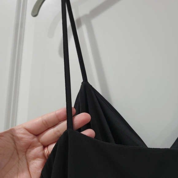 ELOQUII Black Strappy Midi Flounce Ruffle High Low Hem Dress, V-Neck Twist Front - Picture 11 of 13